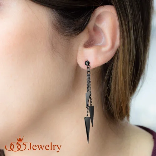 Miniatura 2 de 555Jewelry Pendientes colgantes de acero inoxidable con triple triángulo para mujer