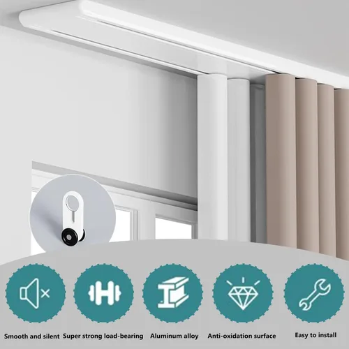 Miniatura 2 de Cortina de techo para cortinas, sistema de riel de cortina deslizante silencioso de doble fila para divisor de habitaciones, rieles de cortinas