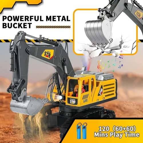 Miniatura 4 de Juguete de construcción de excavadora a control remoto, 14 canales 2.4Ghz RC con pulverización de motor real de simulación, rotación de 680°, pala