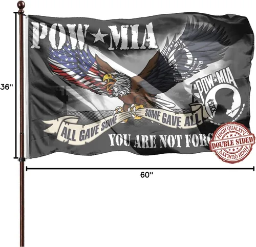 Miniatura 8 de Bandera de águilas Pow Mia de 3 x 5 para exteriores, doble cara, no te olvidas, todos dieron algunos dieron todo, 3 capas, 240D, 4 filas cosidas, 2