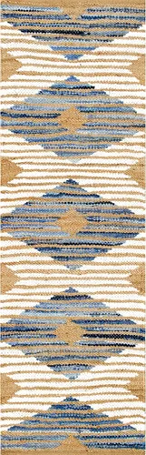 Miniatura 3 de nuLOOM Otelia - Alfombra de yute y mezclilla (2 pies 6 pulgadas x 8 pies), Color Mezclilla y Blanco Marla Blanquecino