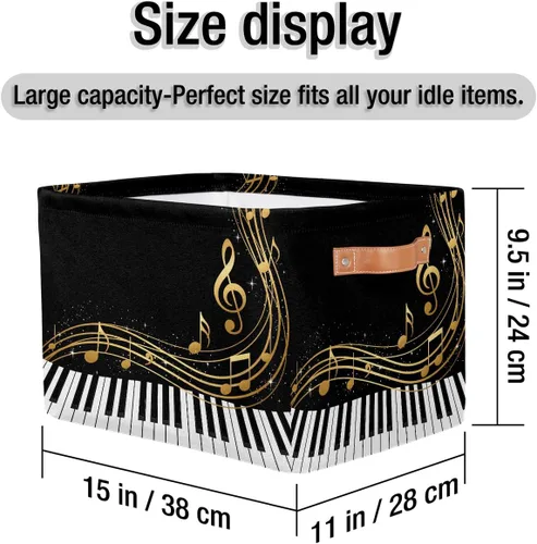 Miniatura 5 de AUUXVA Cesta de almacenamiento para piano teclado, notas musicales, caja de almacenamiento de arte, juego de 2 cestas plegables de lona duradera