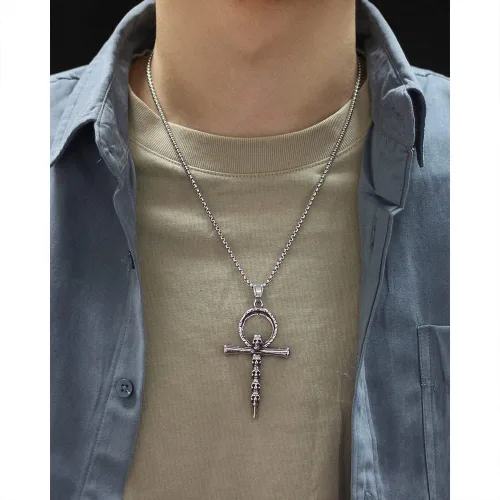 Miniatura 8 de Collar de cruz, Ankh, oración de serenidad, calavera, collar con colgante de cruz celta para hombres y mujeres, joyería cristiana, potente