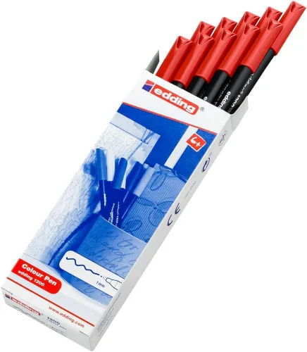 Miniatura 2 de Edding Bolígrafo de 1200 colores fino - rojo - 10 bolígrafos - punta redonda 0.039 in - rotulador para dibujo y escritura - para escuela o mandala