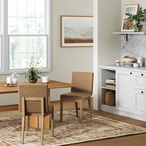 Miniatura 3 de Nathan James Gracie - Silla de comedor moderna con cojín, silla de comedor tapizada con marco de madera maciza, color marrón claro, juego de 2