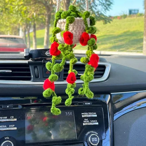 Miniatura 15 de Planta colgante de ganchillo para automóvil, colgador de espejo de automóvil de punto, cesta colgante de ganchillo para plantas de automóvil, lindos