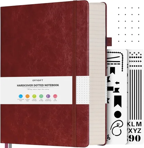 Miniatura 15 de Cuaderno de puntos, 312 páginas numeradas, cuaderno grande B5 de cuero de tapa dura, cuaderno de 3.53 oz/yd² con páginas de índice, diario de puntos
