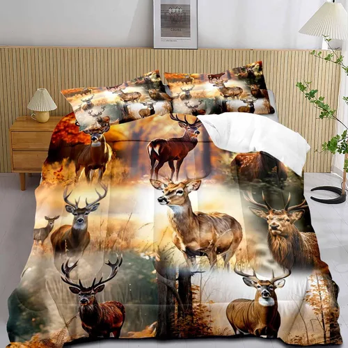 Miniatura 18 de LUVIVIHOME Juego de edredón de 3 piezas con diseño de osos negros y ciervos tamaño King, con estampado de alces, alces, patos Mallard, animales Oso