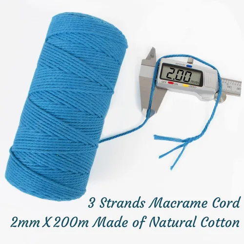 Miniatura 2 de Cuerda de macramé de 0.079 in para 219 yardas, cuerda de algodón natural para manualidades, hilo de cuerda de macramé de colores para colgar