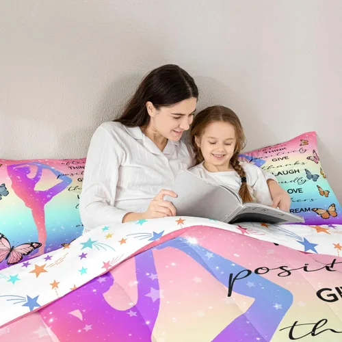 Miniatura 78 de Erosebridal Juego de ropa de cama de princesa de ballet, tamaño Queen, juego de edredón de 3 piezas para niñas bailarinas de ballet, lindo juego