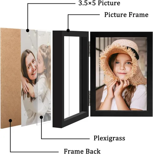 Miniatura 2 de Marcos de Fotos Dobles con Bisagras de 3.5 x 5 Marcos de Fotos Plegables con Soporte Vertical (Negro)
