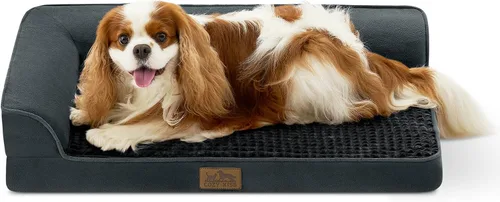 Miniatura 12 de COZY KISS Cama ortopédica para perros de tamaño mediano y pequeño, cama de jaula para perros, cama en forma de L con parte inferior antideslizante