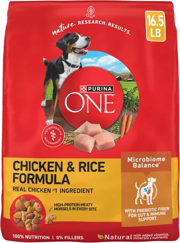 Purina ONE Comida seca para perros con fórmula de pollo y arroz, bolsa de 16.5 libras