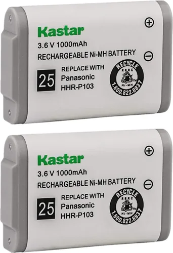 Kastar HHR-P103 Batería (paquete de 2), tipo 25, batería recargable NI-MH de 3.6 V 1000 mAh, repuesto para teléfono inalámbrico Panasonic HHR-P103 /