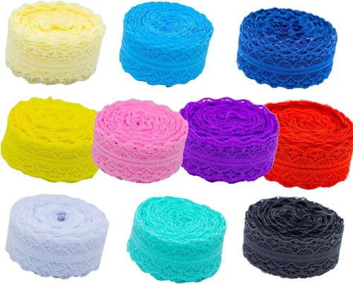 Miniatura 2 de 10 rollos de cinta de encaje de 1.2 pulgadas x 10 yardas, color blanco y negro cada uno de los 5 rollos de cinta de encaje de tela con patrón floral