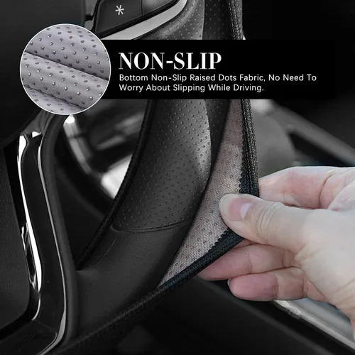 Miniatura 3 de Funda de cuero prémium para volante compatible con Dodge Charger Challenger Durango RAM 1500 coches, ajuste universal de 14 a 15 pulgadas