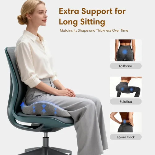 Miniatura 5 de Cojín de asiento de espuma viscoelástica para silla de oficina, automóvil, silla de ruedas y avión – Almohada de alivio del dolor de ciática, coxis