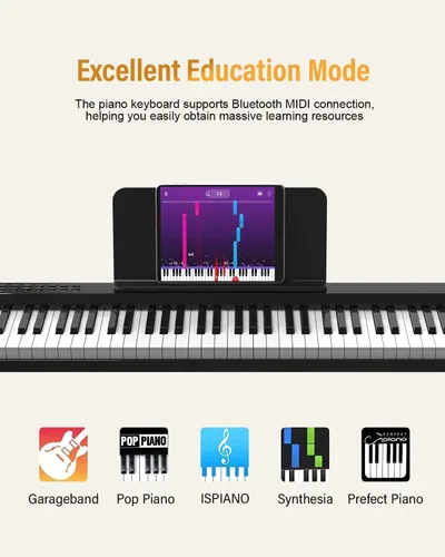 Miniatura 3 de KONIX Piano digital de 88 teclas, tamaño completo, juego de teclado electrónico semipesado con soporte, altavoces integrados, pedal