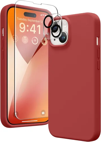 Miniatura 238 de GONEZ Funda de silicona para iPhone 14 Pro Max, compatible con MagSafe, con protector de pantalla + protector de lente de cámara, silicona líquida a