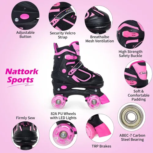 Miniatura 2 de Nattork Patines de ruedas para niños y niñas, patines cuádruples ajustables de 4 tamaños con todas las ruedas iluminadas - regalo de cumpleaños