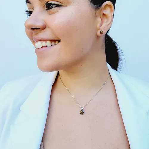 Miniatura 37 de Pendientes naturales de 0.236 in con chapado en oro blanco sobre plata de ley, bisel cabujón de piedras preciosas regalo de joyería para ella