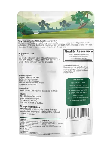Miniatura 3 de Raslok Polvo de henna 100% puro – Lawsonia Inermis – Triple tamizado fino para el cuidado del cabello – Vegano – 7 oz