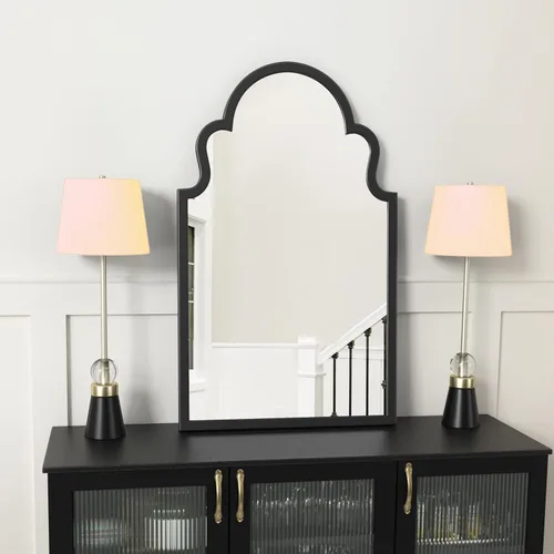 Miniatura 4 de Espejo de baño negro de 36 x 22 pulgadas, espejo de tocador de baño arqueado para pared con marco de metal, antioxidante, espejo decorativo de arco