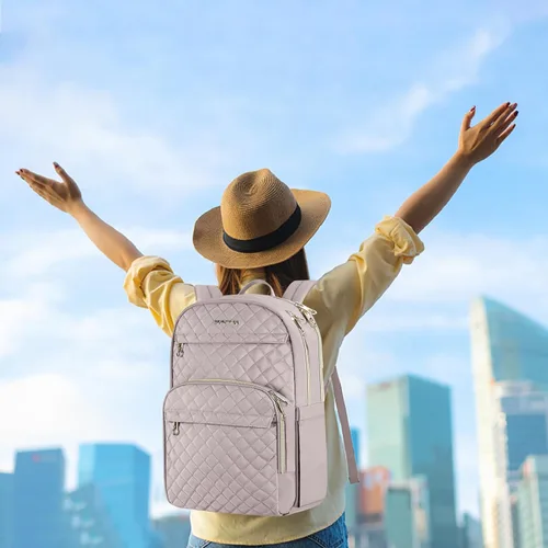 Miniatura 5 de KROSER Mochila para laptop para mujer de 15.6 pulgadas, mochila diaria elegante con puerto de carga USB, mochila de nailon repelente al agua