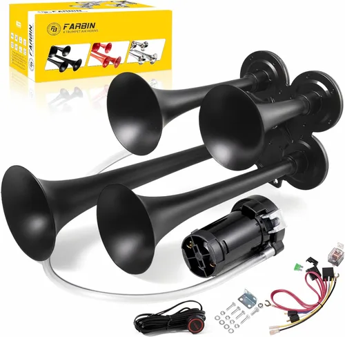 Miniatura 9 de FARBIN - Bocina de tren para camión, 178 dB, superpotente, con 4 trompetas, incluye compresor de aire 12 V de 150 PSI y tanque de 6 l (1.6 gal)