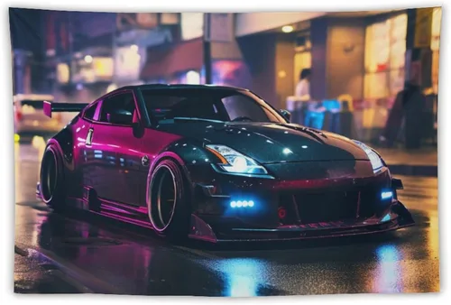 Miniatura 9 de FeoYoed Tapiz para colgar en la pared, cortina para dormitorio, hogar, sala de estar, tapiz de pared Jdm Car 370z negro fresco neón noche 30 x 40