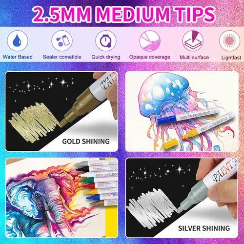 Miniatura 4 de Rotuladores de pintura a base de aceite de 8 colores, bolígrafos de pintura permanentes impermeables para pintura roca, vidrio, metal, madera