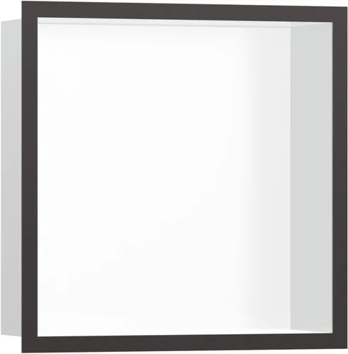 hansgrohe XtraStoris 56099340 - Nicho empotrable individual para pared, color blanco mate con marco de diseño, 12 x 12 x 4 pulgadas en cromo negro
