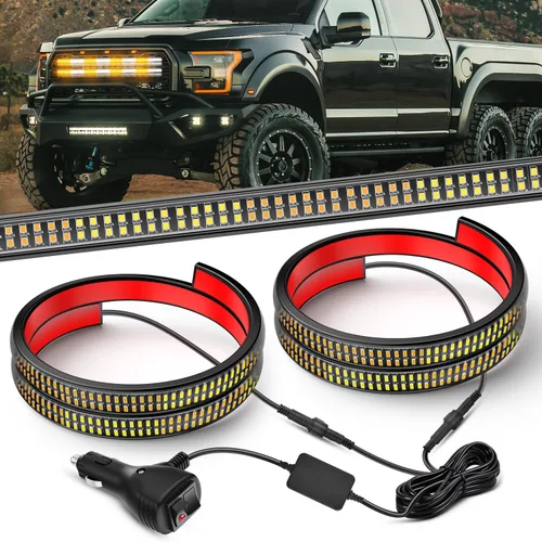 Miniatura 25 de Nilight 2 piezas de 24 pulgadas de tira de luces estroboscópicas para parrilla de camiones, 384 LED, luz de emergencia ámbar, flexible, intermitente