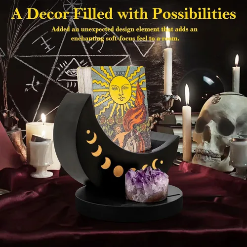 Miniatura 7 de Caja de exhibición de tarot con soporte para tarjetas, estuche de madera con soporte de fase lunar para almacenamiento de piedra de cristal, Negro