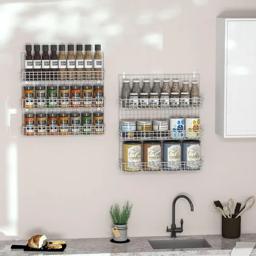 Miniatura 6 de JKsmart Organizador de estantes para especias de 6 niveles montado en la pared y sobre la puerta para cocina, despensa, baño, dos tamaños, gran
