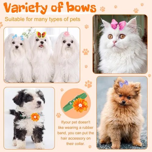 Miniatura 4 de Janinka 36 lazos para el pelo de perro con bandas de goma, lazos anudados para perros pequeños, perlas de flores, bandas elásticas para el cabello