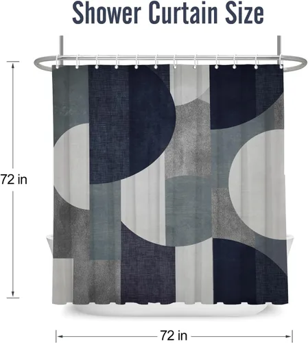 Miniatura 4 de Cortina de ducha azul marino con círculos geométricos abstractos y modernos, estilo contemporáneo, cortinas de ducha de tela impermeable gris