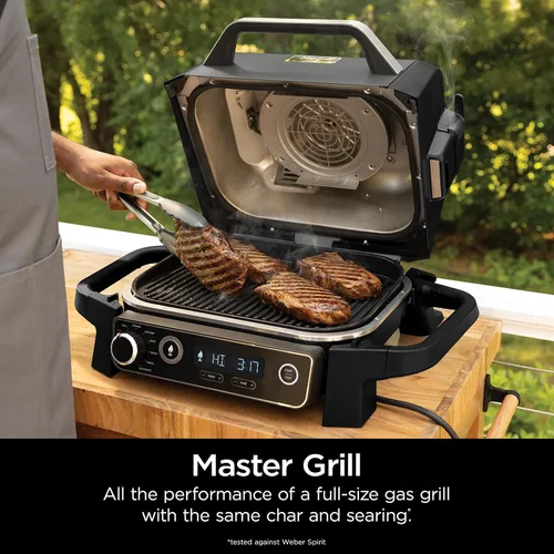 Miniatura 3 de Ninja OG751 Woodfire Pro - Parrilla para exteriores con termómetro integrado, parrilla principal 7 en 1, ahumador de barbacoa y freidora de aire al