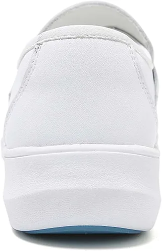Miniatura 4 de Zapatos de enfermería, zapatos antideslizantes para mujer, para restaurante, cómodos zapatos planos, mocasines y sin cordones, Blanco