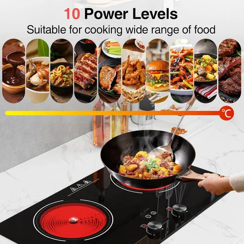 Miniatura 8 de Placa de cocina eléctrica de 2400 W: estufa eléctrica de 24" de 2 quemadores, placa caliente de doble quemador, GTKZW control de perilla para Placa