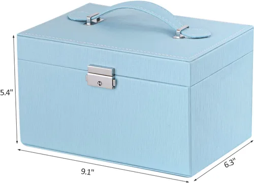 Miniatura 7 de BEWISHOME SSH78L - Joyero de 20 secciones para niñas, organizador de joyas con cerradura portátil para mujeres, niñas, niños, color azul