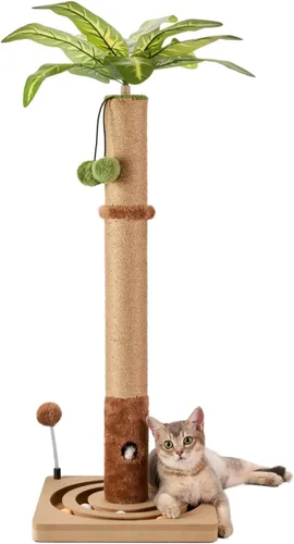 Miniatura 7 de MECOOL Poste rascador para gatos de 35 pulgadas de alto, postes de rascar resistentes y de alta calidad con bola colgante y pista de bola, lindo