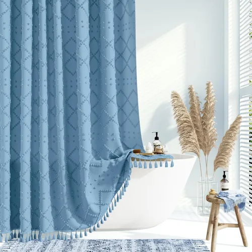 Miniatura 25 de Dynamene Cortina de ducha de tela de 36 x 72 pulgadas, diseño bohemio, geométrico, a rayas, para baño, juego de cortina de ducha estrecha gruesa