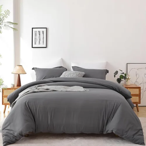 Whitney Home Textile Juego de Funda de Edredón Gris Oscuro Tamaño Twin - 2 Piezas de Lujo Suave Refrescante Funda de Edredón con Cierre de
