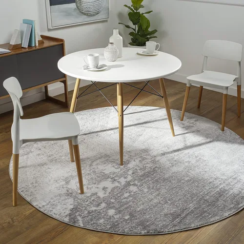 Livabliss Choukri - Alfombra abstracta moderna de 7 pies 10 pulgadas, redonda, gris plateado