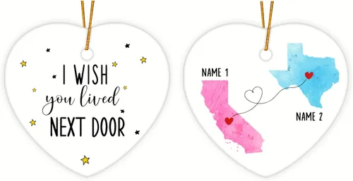 Miniatura 15 de Adorno personalizado de la amistad, adorno de Navidad con texto en inglés "I Wish You Lived Next Door", adornos de Navidad personalizados para Larga