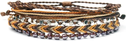Miniatura 2 de Mezcla Vida Juego de pulseras de cuerda impermeable con cuentas de zinc plateado y estrellas de mar bohemias, para mujeres, adolescentes y niñas