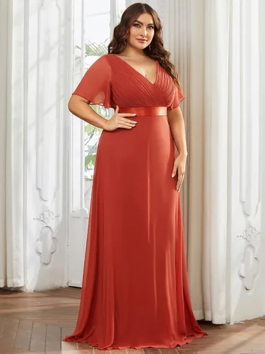 Miniatura 112 de Ever-Pretty Vestido formal para mujer, Navidad, Año Nuevo, cuello en V, gasa, talla grande, largo hasta el suelo, vestido de dama de honor