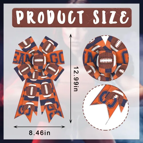 Miniatura 2 de 2 lazos de fútbol para decoración deportiva de corona, lazo de corona de fútbol naranja Go Team para decoración de fiesta de fútbol, día de juego