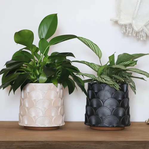 Miniatura 4 de GUGUGO Maceta de Escamas Beige Perla, Maceta de Plantas Única y Bonita con Drenaje, Macetas Pequeñas Eclécticas y Coloridas para Flores para Plantas